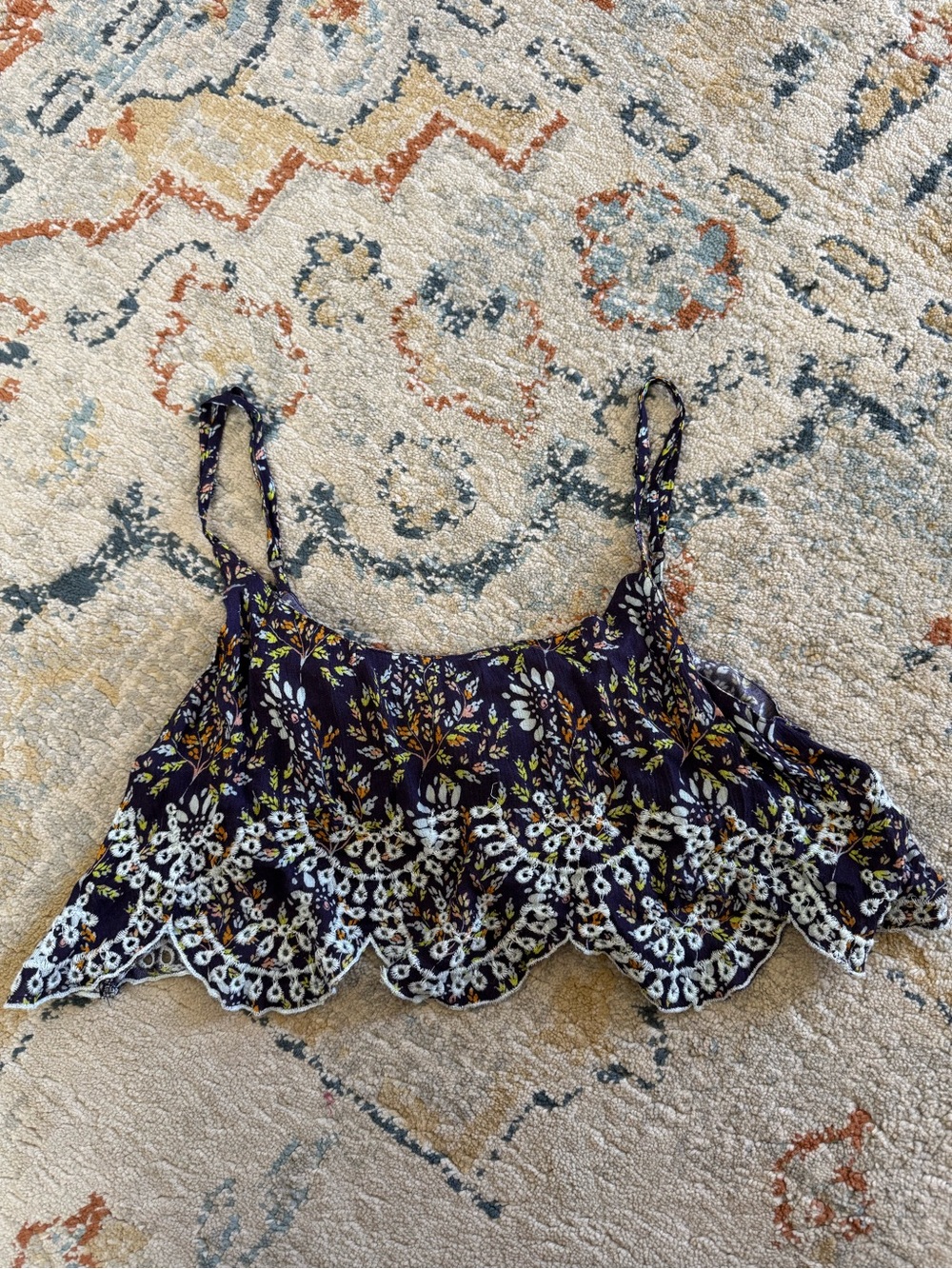 Free People Floral Scalloped Lace Trim Crop Top